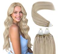 YoungSee Extension Cheveux Micro Ring Blond 14 Pouces 35 Cm Extension Vrai Cheveux a Loops Blond Cendre avec Blond Highlight Micro Loop Hair Extensions Blond Pour Cheveux Courts 50Brin/50G