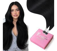 YoungSee Extension Cheveux Nano Noir 45 cm Nano Extension A Froid Cheveux Humains Noir Nano Tip Extension Cheveux Humains Noir Extension a Froid Cheveux Naturel Noir Extension Loops Noir 50Brin/50G