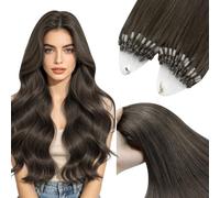 YoungSee Extensions de cheveux humains à micro-anneaux - Brun cendré | Lot de 50 extensions de cheveux à micro-anneaux lisses pour femme - 35 cm - 50 g - Marron - 1C
