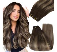 YoungSee Extensions de cheveux humains ombrés, 130 g, trames, marron foncé, blond ombré, trames, 60 cm, mèches, extensions de cheveux lisses, 4/4/27
