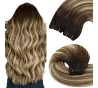 YoungSee Tissage Cheveux Naturels Balayage 40 CM Extension Cheveux Humain Tissage Brun Fonce avec Brun Ombre Remy Hair Weaves Ombre 100g Double Weft Hair 100g