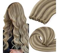 YoungSee Tissage Cheveux Naturels Blond Highlight 35 CM Tissage Naturel Cheveux Humain Brun Clair avec Blond Weft Hair Extensions 100g Remy Hair Weaves #P8/60