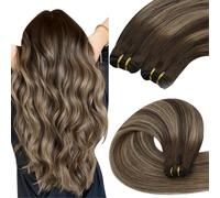YoungSee Tissage Naturel Cheveux Humain Balayage 50 CM Extension Tissage Cheveux Naturel Lisse Brun Fonce Ombre Weft Hair Extensions Human Hair 100g