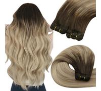 YoungSee Tissage Naturel Cheveux Humain Ombre 40 CM Tissage Cheveux Naturels Ombre Brun Fonce à Blond 100g 16 Pouces