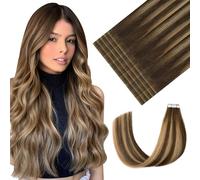 Youngsmile Lot de 20 extensions capillaires invisibles en cheveux humains Remy, balayage, marron ombré, blond caramel, 50 g, #4/27/4 55 cm (#4/27/4, 22")