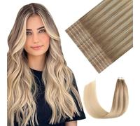 Youngsmile Lot de 20 extensions de cheveux humains invisibles - 45 cm - 40 g - #8T60 - Marron cendré ombré à blond platine - #8T60 - #8T60
