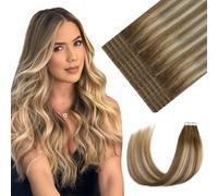 Youngsmile Lot de 20 extensions de cheveux humains invisibles - Marron foncé à blond moyen avec blond ombré - 35 g - 40 cm - #3/8/22 (#3/8/22,16")
