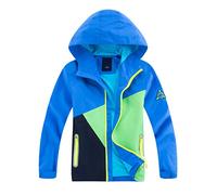 YoungSoul Blouson Imperméable Garçon - Coupe Vent Fille à Capuche Color Block - Veste de Randonnée Printemps Automne - Bleu - 9-10 ans/Taille 140