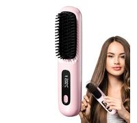 Youngwier Brosse Lissante Chauffante Cheveux Court, 20x4.5cm Brosse Chauffante Pour Cheveux Court, 160-200°C 3 Niveaux De Chauffage Et Écran LED Et Rechargeable Via USB, Brosses Lissante Portable