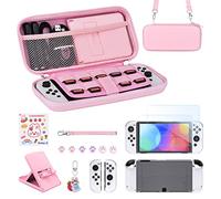 Younik Pack d'Accessoires Switch OLED, Kit d'Accessoires Rose 17 en 1 pour Filles Comprenant un Etui de Transport pour Switch, un Support Réglable, un Etui de Protection pour Console Switch et J-Con