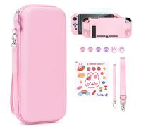 Younik Pochette Switch 2 pour NS Switch 2 (2025), Kit D'accessoires 15 en 1 Incluant Une Étui de Transport avec 19 Fentes pour Cartes de Jeu, Coque de Protection pour Console Switch 2 & J-Con (Rose)