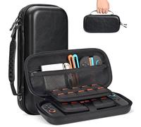 Younik Switch 2 Case avec Support AirTag, Coque Rigide & Housse Switch 2 en Cuir PU pour NS2, 19 emplacements Cartes + 2 Micro SD, Poche Filet zippée, étui de Transport avec Sangle (Noir)