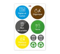 younikat Lot de 9 autocollants pour poubelles I Ø 9 cm et Ø 4 cm I rondes autocollants pour poubelles I en français I pour le tri des déchets I recyclage des déchets I lot d'autocollants I you0017