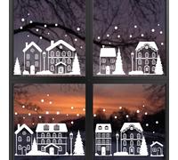younikat Noël Image pour fenêtre Village d’hiver 70 pièces I blanc I adhérence statique I réutilisable Fenêtre de l’Avent I dv1513