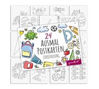 younikat you0126 Lot de 24 cartes postales pour la rentrée des classes à colorier I DIN A6 I Enfants I À personnaliser I Rentrée scolaire I