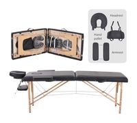 YOUNIKE Table de Massage Pliante Professionnelle 60 cm Largeur Esthetique Professionnel Bois Table de Soin Tatouage Lit de Accoudoir Massage Table Cils Extension Portable 2 Sections Noir