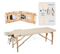 YOUNIKE Table de Massage Pliante Professionnelle 60 cm Largeur Esthetique Professionnel Bois Table de Soin Tatouage Lit de Accoudoir Massage Table Cils Extension Portable 2 Sections Beige