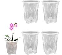 Youning 5 pièces Pots à orchidées transparents en plastique avec trou de drainage Pot à orchidée avec fente respirante pour orchidées et fleurs avec cache-pot (14 cm)