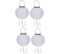 Youning Lampions solaires d'extérieur résistants aux intempéries - 30 cm - LED - Lampion solaire avec pompon - Étanche - Lanterne en papier - En nylon - Pour extérieur, jardin, balcon - Décoration (4