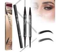 Youning Lot de 2 crayons à sourcils étanches et longue durée - 3D - Microblading - Avec 4 pointes fourchues - 2 en 1 - Noir et gris