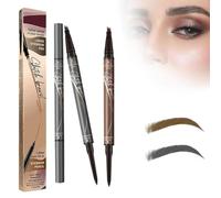 Youning Lot de 2 crayons à sourcils étanches et longue durée - 3D - Microblading - Avec 4 pointes fourchues - 2 en 1 - Café et gris