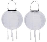 Youning Lot de 2 lampions solaires d'extérieur résistants aux intempéries - 30 cm - Avec pompon - Étanche - En nylon - Pour l'extérieur - Pour jardin, balcon - Blanc