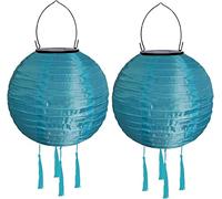 Youning Lot de 2 lampions solaires d'extérieur résistants aux intempéries - 30 cm - Avec pompon - Étanche - En nylon - Pour l'extérieur - Pour jardin, balcon - Bleu