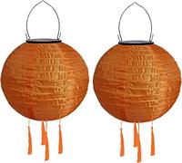Youning Lot de 2 lampions solaires d'extérieur résistants aux intempéries - 30 cm - Avec pompon - Étanche - En nylon - Pour l'extérieur - Pour jardin, balcon - Orange
