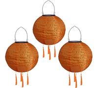 Youning Lot de 3 lampions solaires d'extérieur résistants aux intempéries - 30 cm - Avec pompon - À suspendre - Étanche - En nylon - Pour l'extérieur, le jardin, le balcon - Orange