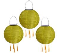 Youning Lot de 3 lampions solaires d'extérieur résistants aux intempéries - 30 cm - Lampion solaire LED avec pompon - À suspendre - Étanche - En nylon - Pour l'extérieur, le jardin, le balcon - Jaune