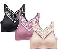 Youning Lot de 3 soutiens-gorge de sport pour femme - Avec dos papillon - Sans armatures - Push up - Soutien-gorge de sport rembourré - Bralette - Dos nageur - Sexy - Sous-vêtements de sport pour