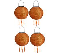 Youning Lot de 4 lampions solaires d'extérieur résistants aux intempéries - 30 cm - Avec pompon - Étanche - En nylon - Pour l'extérieur - Pour jardin, balcon - Orange