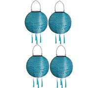 Youning Lot de 4 lampions solaires d'extérieur résistants aux intempéries - 30 cm - Avec pompon - Étanche - En nylon - Pour l'extérieur - Pour jardin, balcon - Bleu