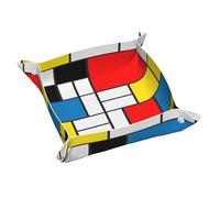 YounPrenG Plateau de rangement en cuir, plateau organisateur de bijoux, plateau de rangement de bureau, plateau de rangement divers, Fond Coloré Dans Le Style Mondrian