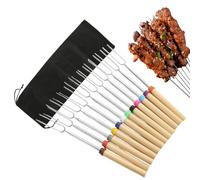 YOUNTHYE Lot de 15 brochettes de barbecue en acier inoxydable - Pour guimauve, feu de camp - Avec sac de rangement noir - Avec poignée en bois - Pour barbecue de camping - 31 à 82 cm