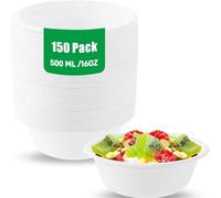 YOUNTHYE Lot de 150 bols à soupe jetables, 500 ml, compostables, blancs, ronds, en canne à sucre, bagasse, jetables, robustes et respectueux de l'environnement, en carton, pour fête, mariage