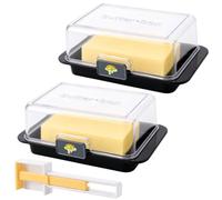 YOUNTHYE Lot De 2 Beurrier Verre Beurriers Plastique Avec Couvercle, Boîte À Beurre Pour Frigo Noire, 18,5 X 11 X 6,8 Cm, Beurrier 250 G En ABS Et AS