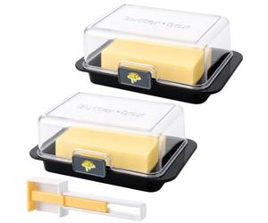 YOUNTHYE Lot De 2 Beurrier Verre Beurriers Plastique Avec Couvercle, Boîte À Beurre Pour Frigo Noire, 18,5 X 11 X 6,8 Cm, Beurrier 250 G En ABS Et AS