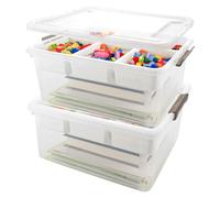 YOUNTHYE Lot de 2 boîtes de rangement empilables avec compartiments - 40,5 x 29,5 x 18,5 cm - Grande boîte de tri pour blocs de construction et accessoires de bricolage