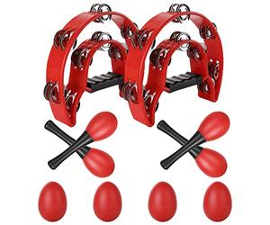 YOUNTHYE Lot de 2 tambourins demi-lune à double rangée pour adultes avec 4 œufs et 4 maracas, parfaits pour les musiciens, chanteurs, cours de musique, groupes