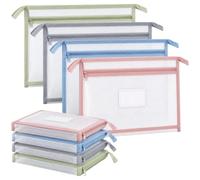 YOUNTHYE Lot de 8 Pochettes A4 à Fermeture Éclair, Pochette Document et Porte Document A4 à Double Compartiment, 34 x 24 x 6 cm, 4 Couleurs