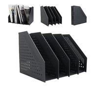 YOUNTHYE Porte Revue Bureau A4 Pliable en Plastique - Rangement Livre Gris Foncé Avec 4 Compartiments Pour l'Organisation Du Bureau