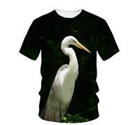 YOUOUSI Faune Oiseau Aigrette T-Shirt Homme Imprimé 3D T-Shirt À Manches Courtes Sport Décontracté Col Rond Mode Haut D'extérieur