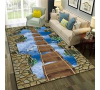 YOUOUSI Illusion Pont en Bois Mouette Tapis Salon Chambre Canapé Paillasson Décoration, Tapis d'aire de Jeux pour Enfants Tapis de Sol antidérapant