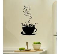 YOUOUSI Stickers muraux en forme de tasses à café avec notes de musique pour la cuisine, le salon, les fenêtres, les chambres d'enfants, décoration intérieure.