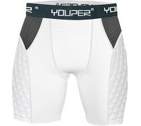 Youper Youth Elite Short de compression rembourré avec bonnet de protection souple pour le baseball, le softball, le football, la crosse, le MMA, Blanc (sans tasse)., Youth - X-Large