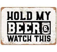 Youpinnong Plaque en métal vintage rétro « Hold My Beer Watch This Home » pour garage, bar, club, hôtel - 30,5 x 43,2 cm