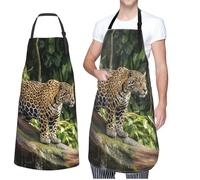 YoupO Jaguar Tablier de cuisine imperméable avec bretelles réglables Motif chat sur tronc d'arbre Pour homme et femme, noir, taille unique