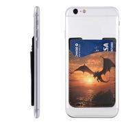 YoupO Porte-cartes de téléphone en cuir imprimé Sea Sunset Flying Dragon, porte-carte pour l'arrière du téléphone, compatible avec la plupart des téléphones portables (iPhone, Android), blanc, taille