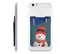 YoupO Porte-cartes de téléphone imprimé bonhomme de neige de Noël, portefeuille en cuir à coller, porte-cartes pour l'arrière du téléphone, compatible avec la plupart des téléphones portables (iPhone,
